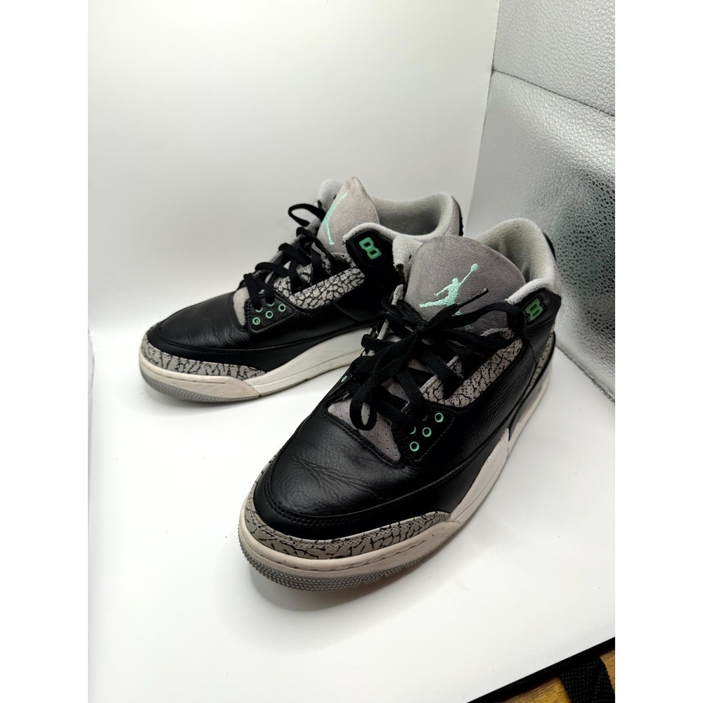 Air Jordan 3 Retro CT8532-031 Men's 10.5 Shoes Black Green Glow Leather Sneakers